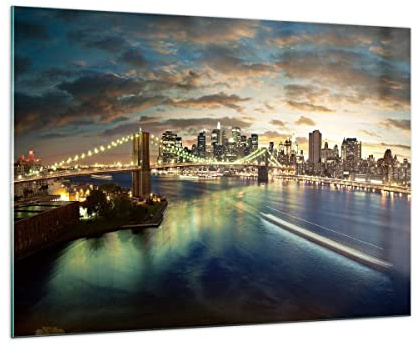 Quadro su Vetro 100x70cm Stampe da Parete in Vetro America Architettura New York Grandi Decorazione Murale Camera da Letto Cucina 1 pezzo Quadri Moderni Soggiorno Immagini Wall Art GAA100x70-0226