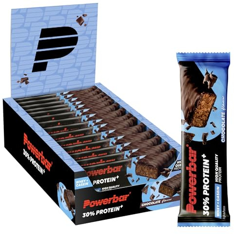 Powerbar - 30% Protein Plus - Chocolate - 15x55g - Barrita rica en proteínas - Proteína de suero y caseína - Sin colágeno