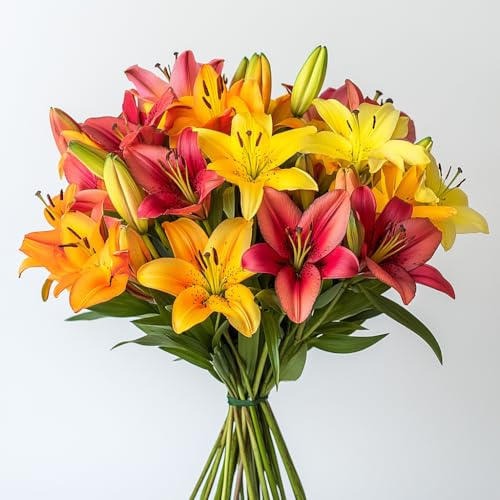 GlobalRose 20 Assorted Asiatic Lilies – Responsibly Sourced Lily Flowers – Hand-Picked Flowers Fresh Bouquet for Graduation, Anniversary, Birthday & Special Occasions