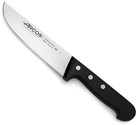 Arcos Coltello da Macellaio in Acciaio Inossidabile Nitrum – Coltello da Cucina Professionale per Tagliare Carne, Pesce e Verdure – Manico Ergonomico in Poliossimetilene, Serie Universal, Nero