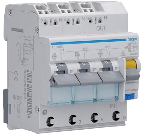 Hager – Fi/LS Interruttore 3 x 1P + n 6 KA ADZ316D