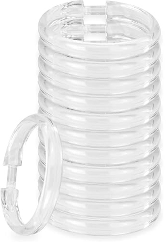 Rocky Mountain Goods Simple Spaces Clear Plastic Curtain Rings - 12 Pack - Click securely in Place - Unbreakable Plastic - True O Ring Design - Slides Easily Without Screeching Like Metal (Clear)