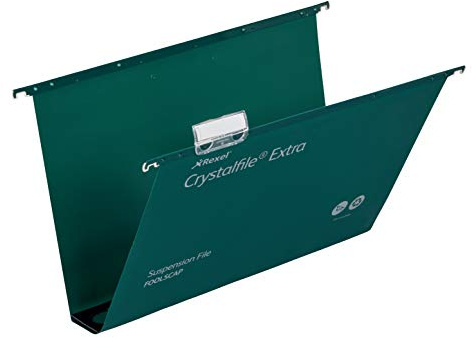 Rexel CrystalFile Extra Hängemappen (Polypropylen, 50 mm Boden, Format Foolscap) 25 Stück grün