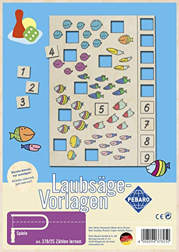 Pebaro 378/2S Laubsägevorlage Spiel Zählen lernen, 3mm Sperrholz DIN A 4, Motiv farbig vorgedruckt, aussägen mit Laubsägebogen, basteln, fertig, Laubsägen, Basteln mit Holz, Geschenkidee