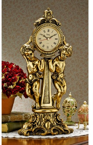 Design Toscano Amboise, Kaminuhr mit Cherubinen