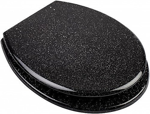 Black Glitter Toilet Seat - Plastic Material, Standard Size, Modern WC Seat with Quick Release