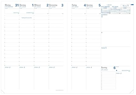 Ersatzkalender Prenote A4, 1 Woche / 2 Seiten, 21x29,7cm