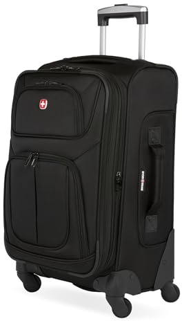 Wenger Sion Medium Softside Case with 4 Wheels, Trolley, Medium, 72 (82) l, Expandable, Women Men, Travel Holiday, Black, 653586
