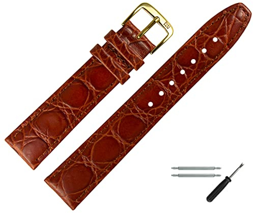 MARBURGER Uhrenarmband 16mm Leder Kroko (Caiman) Prägung Mit Naht - Werkzeug Montage Set 52916