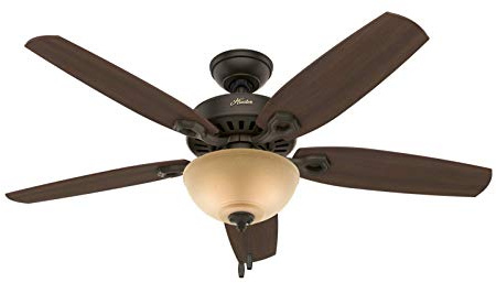Hunter 52 inch Indoor Ceiling Fan with LED Light - Bronze Ceiling Fan with Pull Chain, For Bedroom or Living Room, Standard Mount, No Remote, 5 Blades, Includes Bulbs- Builder Deluxe 53091, New Bronze