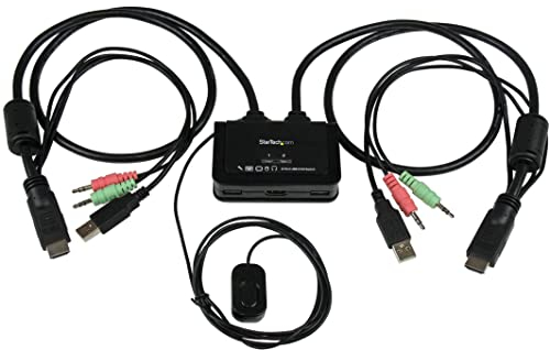 StarTech.com SV211HDUA - Switch conmutador KVM de 2 Puertos HDMI USB Audio Mini Jack con Cables Integrados (sin alimentación Externa, 1080p), Negro