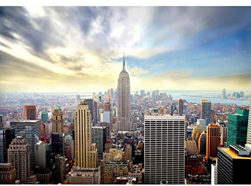 Runa Art Papel tapiz fotográfico 396 x 280 cm horizonte de Nueva York | Lana Decoración De Pared Sala Cuarto | Fabricación alemana | azul 9005012a