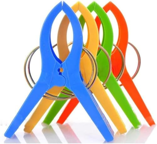 Itian 4 Pezzi Bucato Clip per Telo da Spiaggia,Mollette in Plastica Grandi Multicolore,Clip di Vestiti Antivento Pioli Supporti per Telo Mare, Trapunta, la Conservazione degli Alimenti, la Lavanderia
