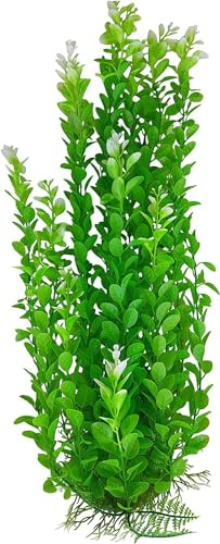 Green Busy Fish Tank Decoration Artificial Aquarium Plant with Base 16 Inch (41-43 cm) Tall, Fish Tank or Pond Foliage Ornament, Tall Plastic Seaweed Aquascaping Decoration