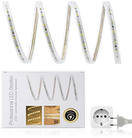 Professional 230V LED Streifen IP68 warmweiß 60 LED/m 3528 SET Anschlusskabel 15m