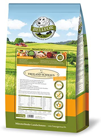 Bellfor Freiland-Schmaus Trockenfutter mit Huhn Getreidefrei 2,5 kg - Mit der Extra-Portion Frischfleisch Sehr bekömmlich