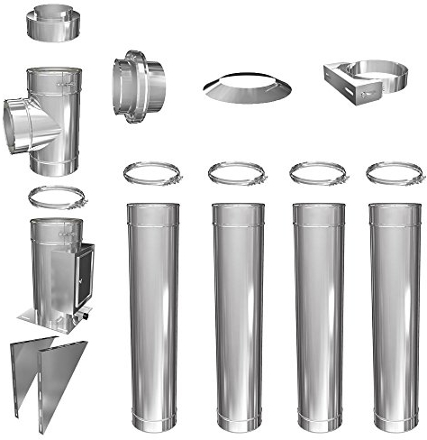 Edelstahl Schornstein 0,5mm Set Laenge ca. 4,8 Meter Wandmontage -120mm Abstand verstellbar DW 150