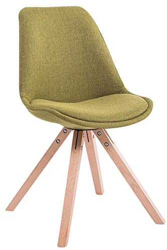 CLP Retro-Stuhl Toulouse Square Mit Stoffbezug Und Hochwertigem Sitzpolster I Lehnstuhl Mit Stabilem Holzgestell I Sitzhöhe 48 cm | Farbe grün Gestell Farbe Natur