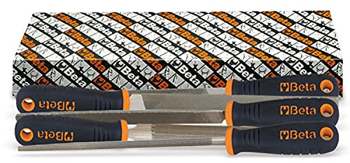 BETA - Set 5 Lime a Taglio Mezzodolce con Impugnatura Bimateriale Antiscivolo 200 mm, Serie Lime Professionali per Sgrossatura e Finitura Metallo Legno e Plastica, Manutenzione Tecnica, 1719BMA8/S5