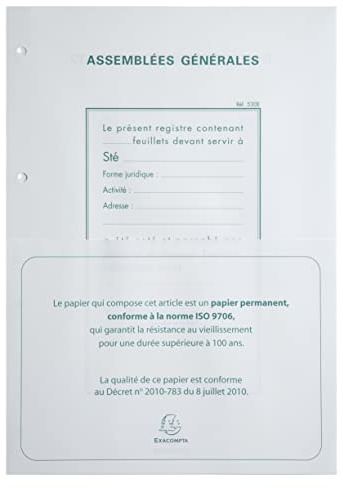 Exacompta Recharge 100 Feuillets pour registre Délibération Assemblée Générale A4