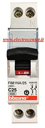 Interruttore magnetotermico 1P+N 25A Bticino Serie Btdin F881NA/25