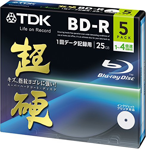 TDK Blu-ray Disc BD-R for data Super Hard series 25GB 1-4x White wide printable disc 5mm slim case 5pack BRD25HCPWB5A (Japan Import)