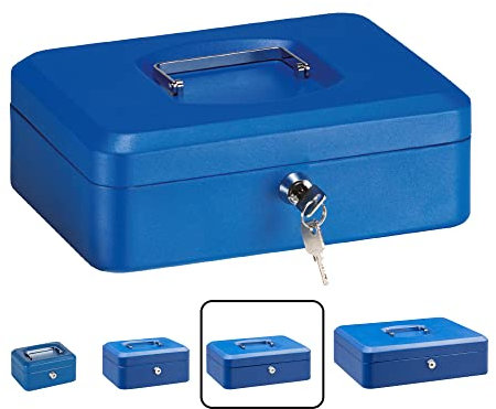 ARREGUI Elegant C9235 Cassetta di sicurezza con chiave per contare e trasportare denaro | Cassetta Portavalori in acciaio con vassoio Portamonete | Cassaforte portatile de 25 cm di larghezza | Blu