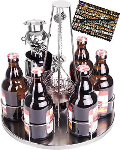 BRUBAKER Flaschenhalter Grillmeister mit Schwenkgrill Metall Skulptur mit Geschenkkarte