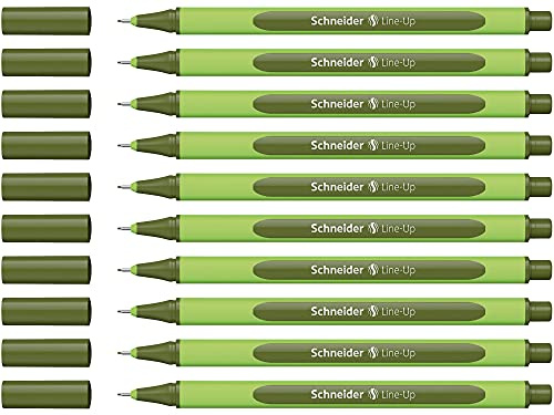 Schneider Line-Up Fineliner (Strichstärke 0,4 mm, aus biobasiertem Kunststoff, ausgezeichnet mit Der blaue Engel) 10 Stück, olive-green