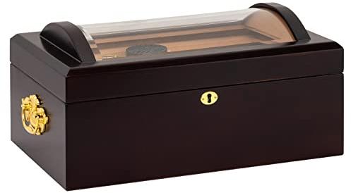Quality Importers The IL Duomo Cigar Humidor, Hold Up to 150 Cigars, Tempered Beveled Glass Dome Top, Glass Hygrometer with Brass Frame, Spanish Cedar Tray with Divider