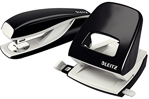Leitz Büro Heftgerät und Locher-Set, Für 30 Blatt, Ergonomische Design, Schwarz, NeXXt-Serie, 50950095
