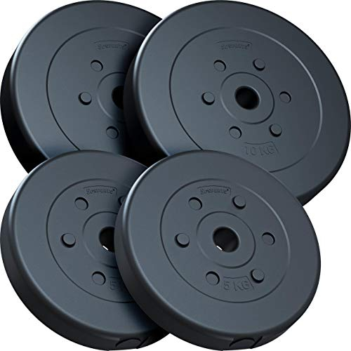 ScSPORTS® Hantelscheiben - Set, 15/25/30 kg, Ø 30/31mm, Zement, Kunststoff - Gewichtsscheiben, Hantelscheiben-Set, Fitness Scheiben, Gewichte für Hantel, Langhantel (30 kg (2 x 5 + 2 x 10))