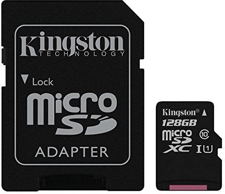 Kingston Technology SDC10G2/128GB 128 GB UHS Class 1/Class10 Flash Memory Card (microSDXC to SD Adapter Included), Black