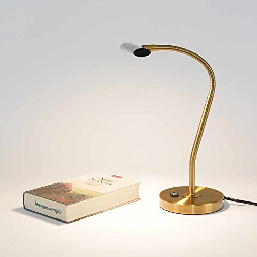 Licht-Erlebnisse Edle LED Tischleuchte mit Touch Funktion dimmbar in Alt-Messing Tischlampe Klavierleuchte Innen Beistelltisch