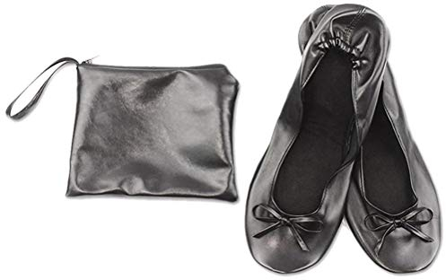 JJOnlineStore - Ladies Women Roll up Foldable Flat Comfort Shoes Fold up Pumps Foldable with Carry Bag Ballet After Party (7/8 UK, Black)