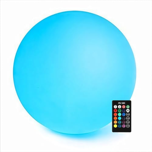 Mr.Go 16 LED Night Light Color Changing Mood Light, Waterproof Garden Light Ball Lamp with Remote Control, Adjustable Colors, Brightness & Effects, Rechargeable Battery for Decor & Create Atmosphere
