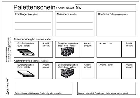 5er Pack Palettenscheine Lademittelnachweis Deutsch/Englisch DIN A5 quer (210 x 148 mm) 5 Blöcke á 25 Satz 4-fach selbstdurchschreibend Lademittelschein Ladeschein Palettennachweis