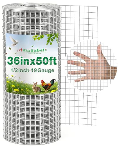 Amagabeli Hardware Cloth 1/2 inch 36inx50ft 19 Gauge Chicken Wire Fence Hot-Dipped Galvanized After Welding Wire Mesh Roll for Vegetable Garden Fencing Plant Supports Poultry Netting Cage Snake Gopher