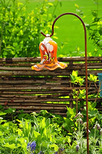 Gartenkugel Tulpe Tropfen, Blume mit Hakenhalter Schäferstab Winterfest & ROBUST Glas-Dekoration Blüte Gartentulpe Glocke Rosenkugel 17 cm Gross Form Tulpe, modisches Tulpendesign handgefertigt mit