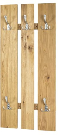 HAKU Wandgarderobe edelstahloptik, Eiche, Echtholzfurnier, MDF, Metall - Maße: B 45 cm x H 100 cm x T 9 cm, Style: Modern