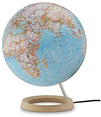 Tecnodidattica - Mappamondo National Geographic Neon Classic | Cartografia Fisico-Politica | Luminoso e girevole | Base in vero Legno d’Acero | Testi in Italiano | Diametro 30 cm