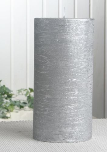 Rustik-Stumpenkerze, 20 x 10 cm Ø, Silber-metallic