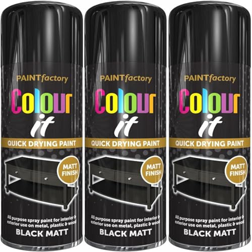 400ml All Purpose Black Matt 1733PR Spray Can Household Car Van Bike Aerosol Paint (3 Pack)