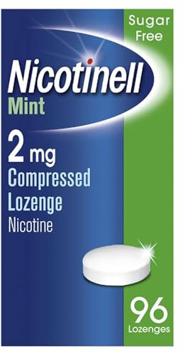 Nicotinell Mint Lozenge 2mg (96 Lozenges), Stop Smoking Aid, Sugar Free Nicotine Lozenges, Fresh Mint Flavour, 2mg Extra Strength for Heavy Smokers, Quit Smoking Aid