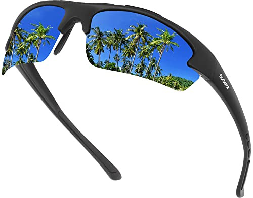 Duduma Polarized Sports Sunglasses for for Men Women Fishing Cycling Running Golf Driving Glasses Tr62 Superlight Frame (black matte frame with blue lens)
