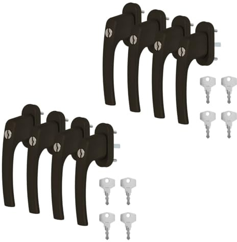 8 x Alu Fenstergriff in Braun RAL 8019 abschließbar - Stiftlänge 30mm