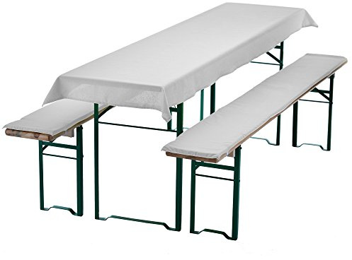 DILUMA | Bierbankauflagen Set Weiß | 1x Tischdecke 240x70 cm für 220x50 cm Biertische und 2X gepolsterte Bierbankauflage 220x25 cm | Auflagen Set für Bierzeltgarnitur | Gepolstert, ÖkoTex100