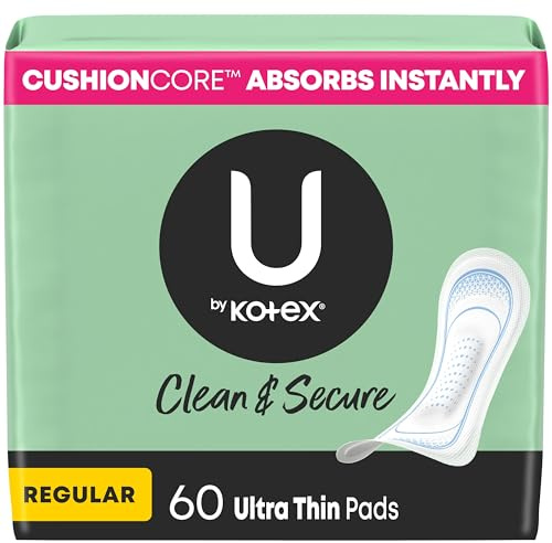 U by Kotex Ultra Thin Pads, Clean & Secure, Regular Absorbency, 60 Count (Packaging May Vary)