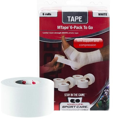 MUELLER Sports Medicine MTape Rolls To Go, Quality Athletic Tape, Easy to Tear for Fast & Effective Taping, 1.5 x 10 Yards Per Roll, 6 Rolls, White