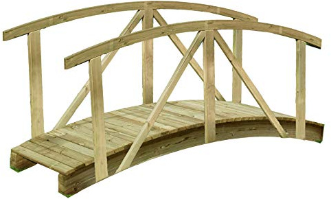Gartenpirat Teichbrücke aus Holz mit Geländer – 240 x 80 cm, wetterfeste Gartenbrücke aus imprägnierter Kiefer, dekorative Holzbrücke für Garten & Teich